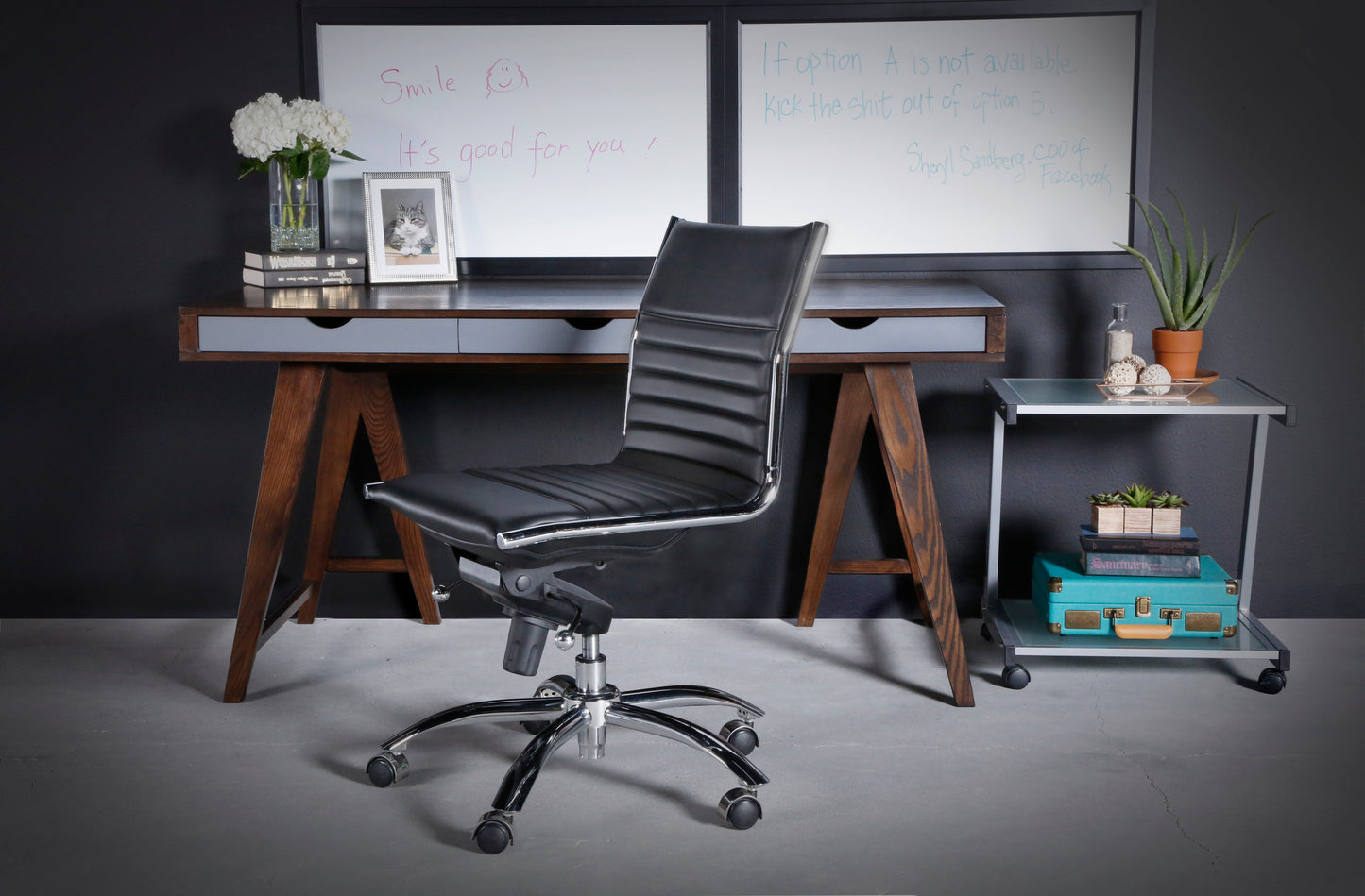 Dirk Low Back Office Chair w/o Armrests in Black with Chromed Steel Base