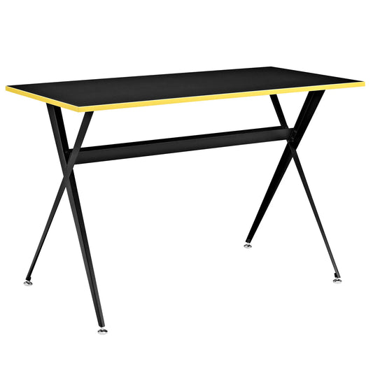 Expound Office Desk – Sleek Contemporary Design with Yellow Accents, Durable Melamine Top & Sturdy Steel Legs