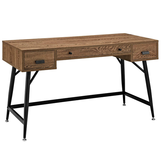 Surplus Industrial Modern Office Desk – Wood Grain Surface, Storage Drawers & Adjustable Glides for Practical Style