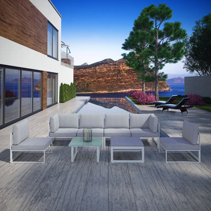 Fortuna 8-Piece Outdoor Patio Sectional Sofa Set in White and Gray - Luxurious and Comfortable Seating for Stylish Outdoor Spaces