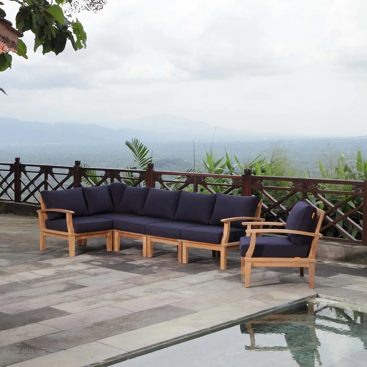 Marina 6-Piece Outdoor Patio Teak Set in Natural Gray - Elegant and Durable Seating for Sophisticated Outdoor Living