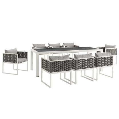 Stance Contemporary 9-Piece Outdoor Patio Dining Set - Stylish and Spacious Dining for Modern Outdoor Entertaining