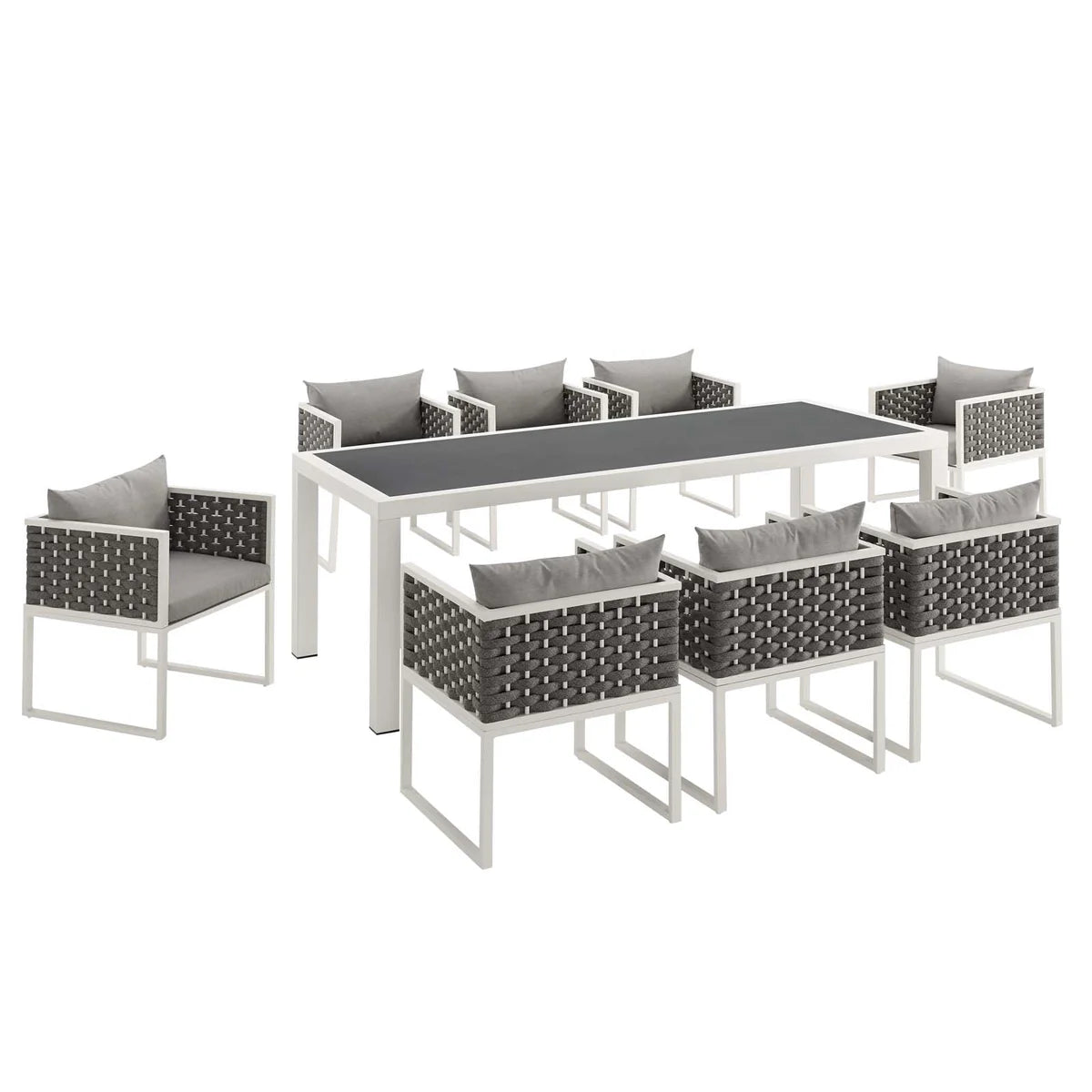 Stance Contemporary 9-Piece Outdoor Patio Dining Set - Stylish and Spacious Dining for Modern Outdoor Entertaining