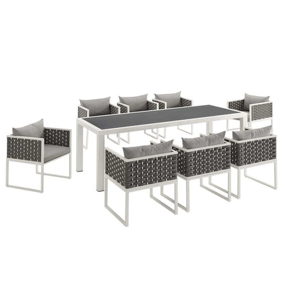 Stance Contemporary 9-Piece Outdoor Patio Dining Set - Stylish and Spacious Dining for Modern Outdoor Entertaining