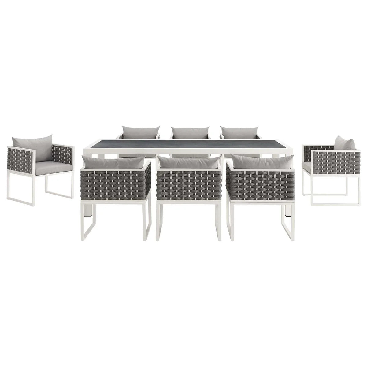 Stance Contemporary 9-Piece Outdoor Patio Dining Set - Stylish and Spacious Dining for Modern Outdoor Entertaining