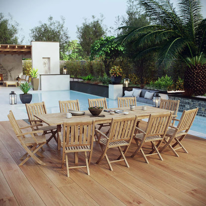 Marina 11-Piece Outdoor Patio Teak Dining Set in Natural - Elegant and Durable Dining for Outdoor Gatherings