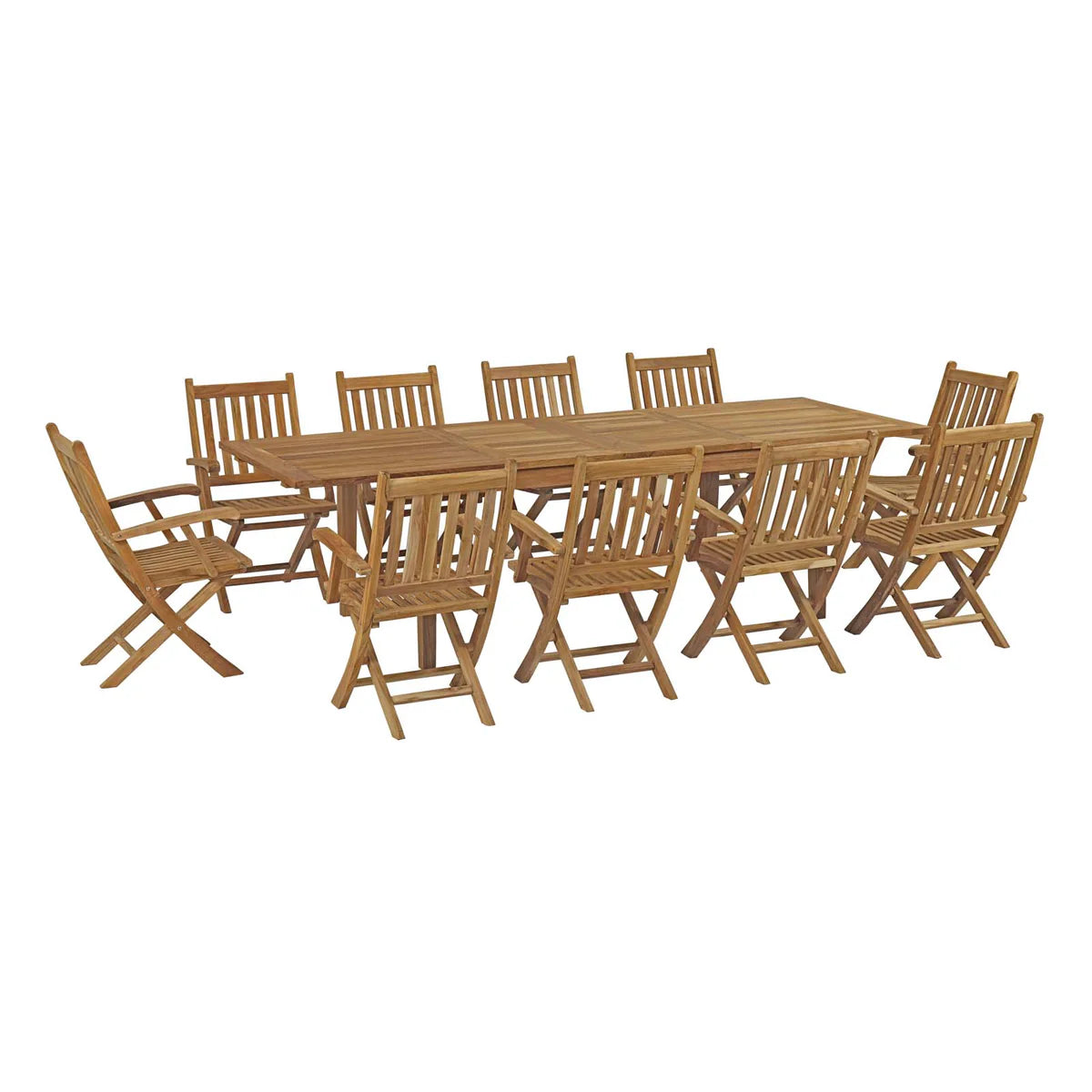 Marina 11-Piece Outdoor Patio Teak Dining Set in Natural - Elegant and Durable Dining for Outdoor Gatherings