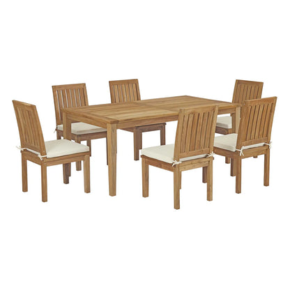 Marina 7-Piece Outdoor Patio Teak Dining Set in Natural White - Elegant and Durable Dining Set for Stylish Outdoor Spaces