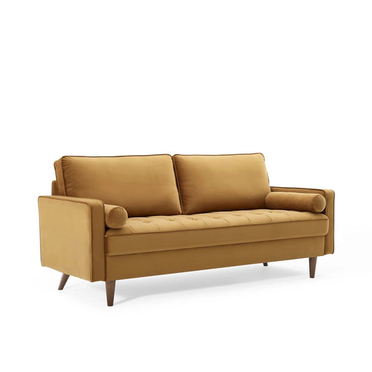 Valour Performance Velvet Sofa in Cognac – Luxurious and Comfortable Seating with a Rich, Warm Hue for Elegant Living Spaces