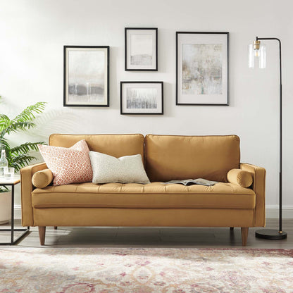 Valour Performance Velvet Sofa in Cognac