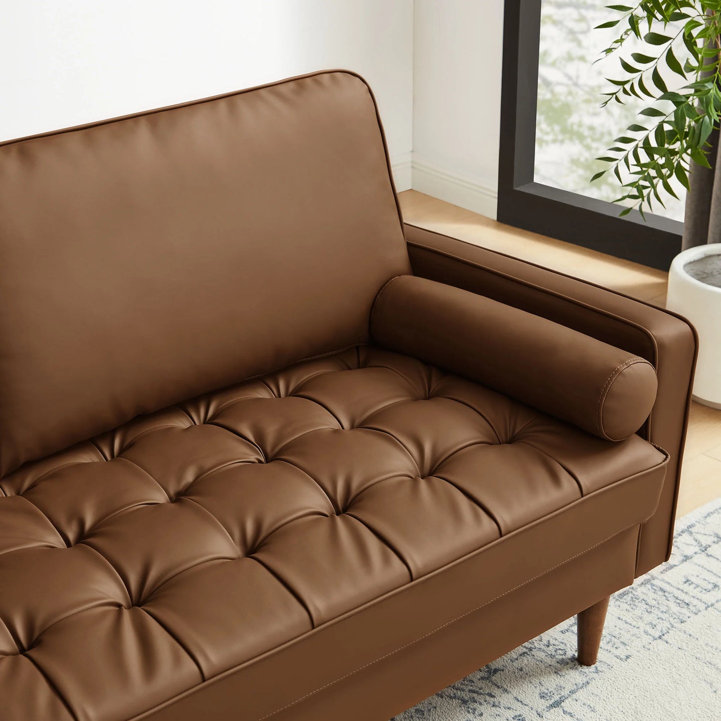 Valour Tufted Vegan Leather Sofa in Brown