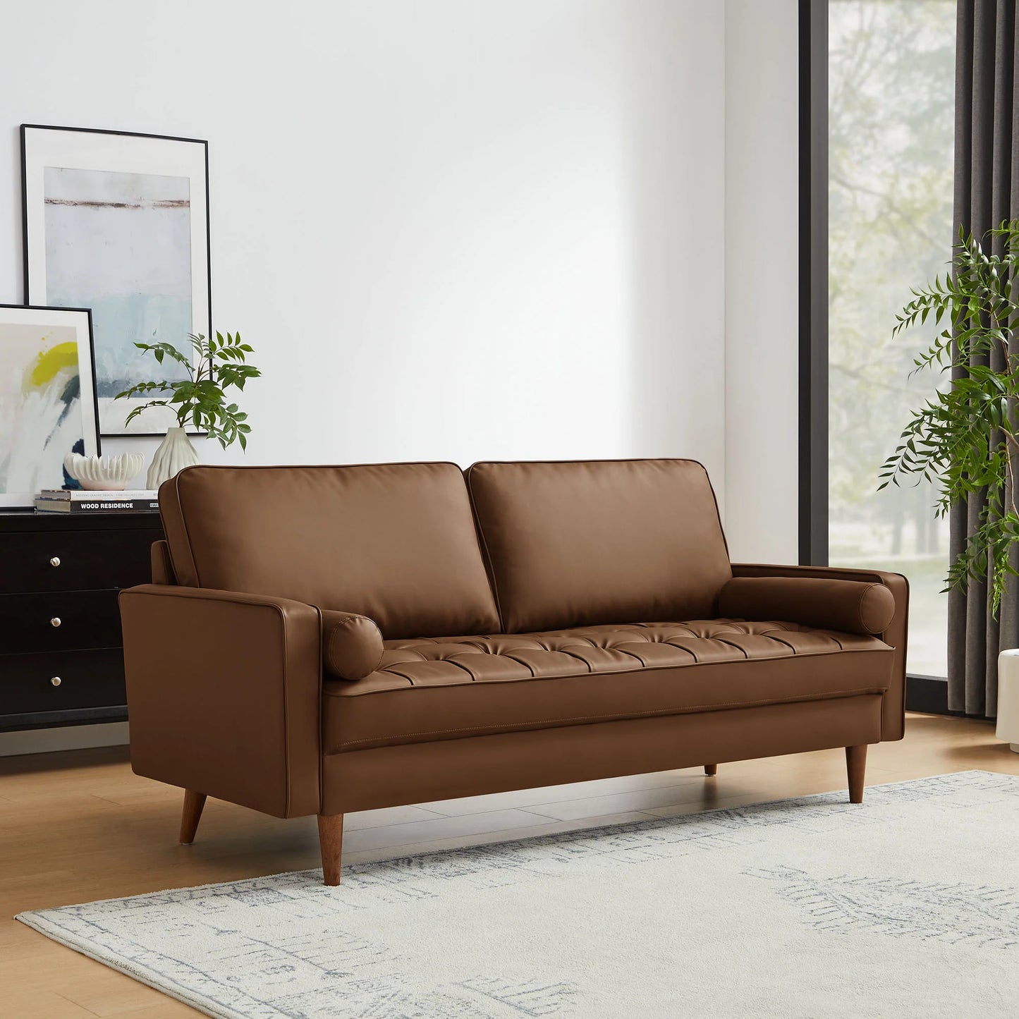 Valour Tufted Vegan Leather Sofa in Brown