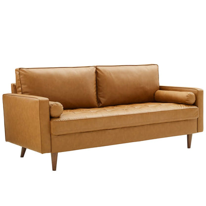 Valour Tufted Vegan Leather Sofa in Tan