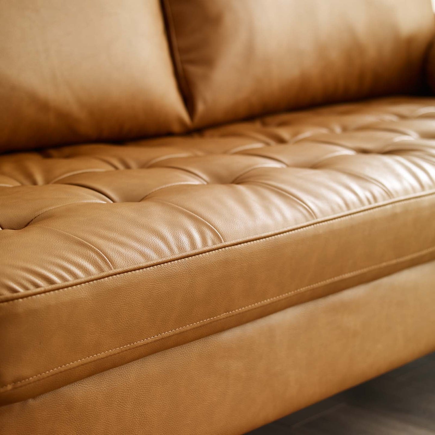 Valour Tufted Vegan Leather Sofa in Tan – Stylish and Eco-Friendly Seating with Timeless Design and Luxurious Comfort