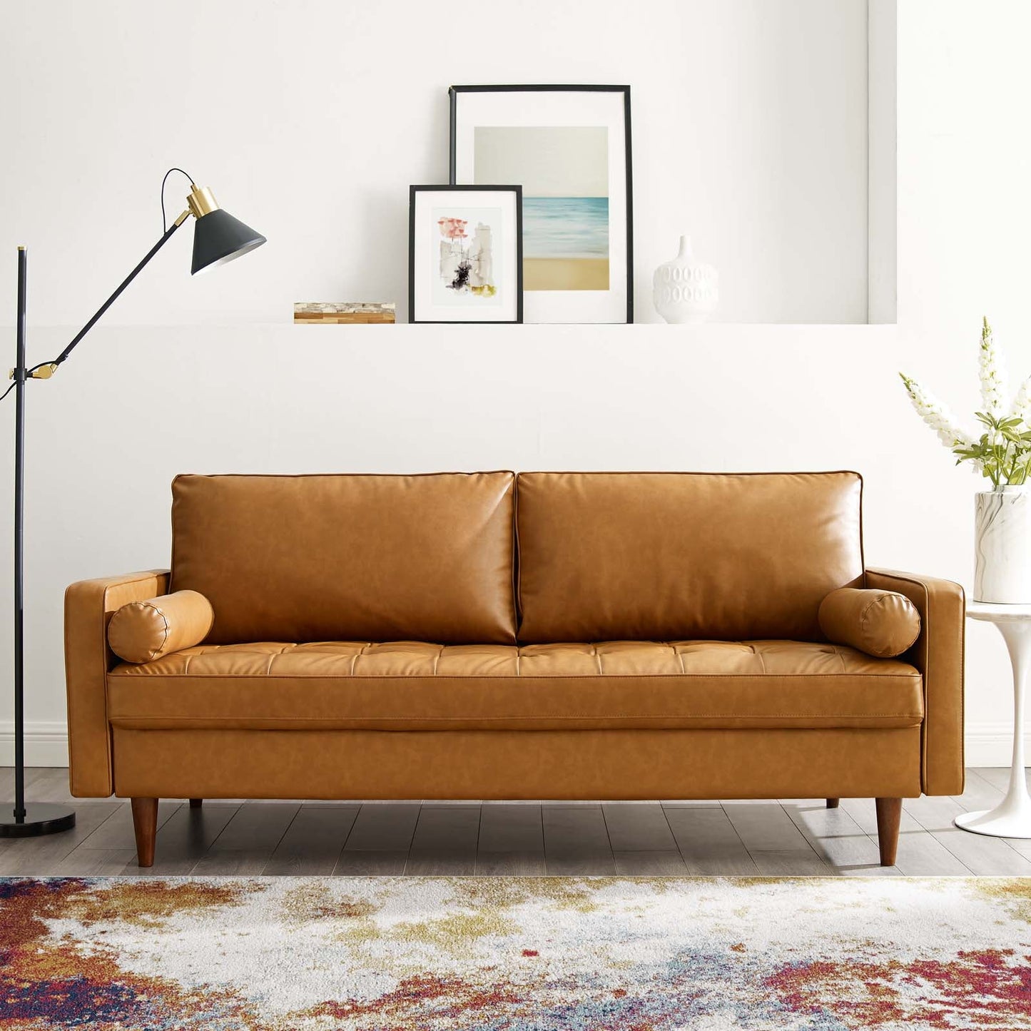 Valour Tufted Vegan Leather Sofa in Tan – Stylish and Eco-Friendly Seating with Timeless Design and Luxurious Comfort
