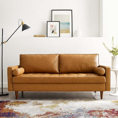 Valour Tufted Vegan Leather Sofa in Tan