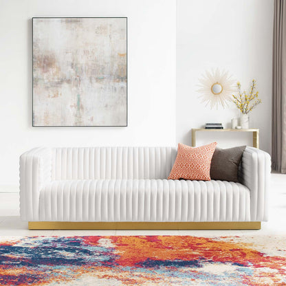 Charisma Channel Tufted Performance Velvet Living Room Sofa in Navy - Elegant and Luxurious Seating with a Bold, Timeless Design for Modern Spaces