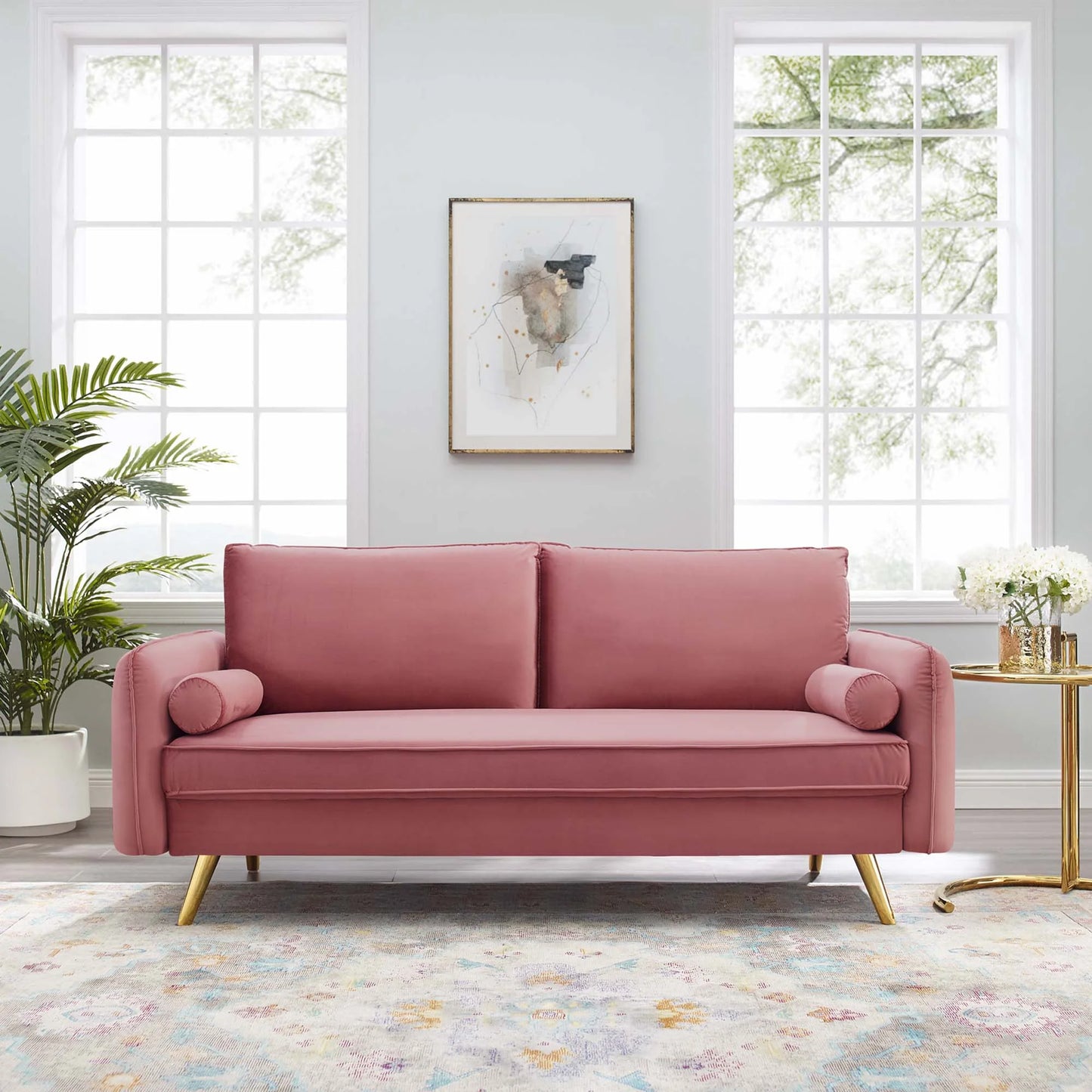 Revive Performance Velvet Sofa in Dusty Rose - Luxurious and Comfortable Seating with a Soft, Elegant Hue for Modern Interiors