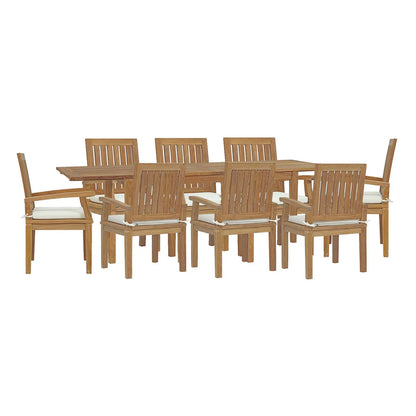 Marina 9-Piece Outdoor Patio Teak Dining Set in Natural White - Spacious and Elegant Dining Set for Sophisticated Outdoor Entertaining