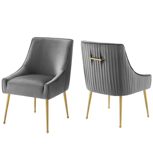 Discern Performance Velvet Dining Chairs  Set of 2 – Pleated Back Elegance in Gray