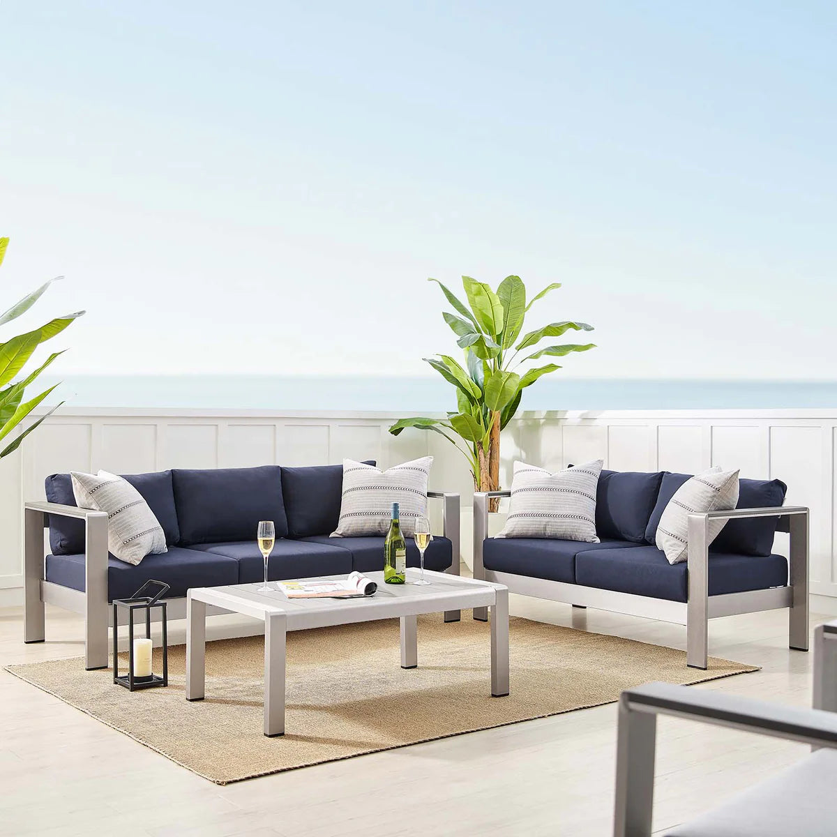 Shore 3-Piece Sunbrella® Fabric Outdoor Patio Aluminum Set - Durable and Stylish Seating with Premium Sunbrella® Fabric for Outdoor Comfort