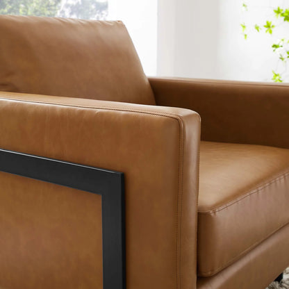Posse Vegan Leather Accent Chair in Black and Tan – Modern Faux Leather Armchair