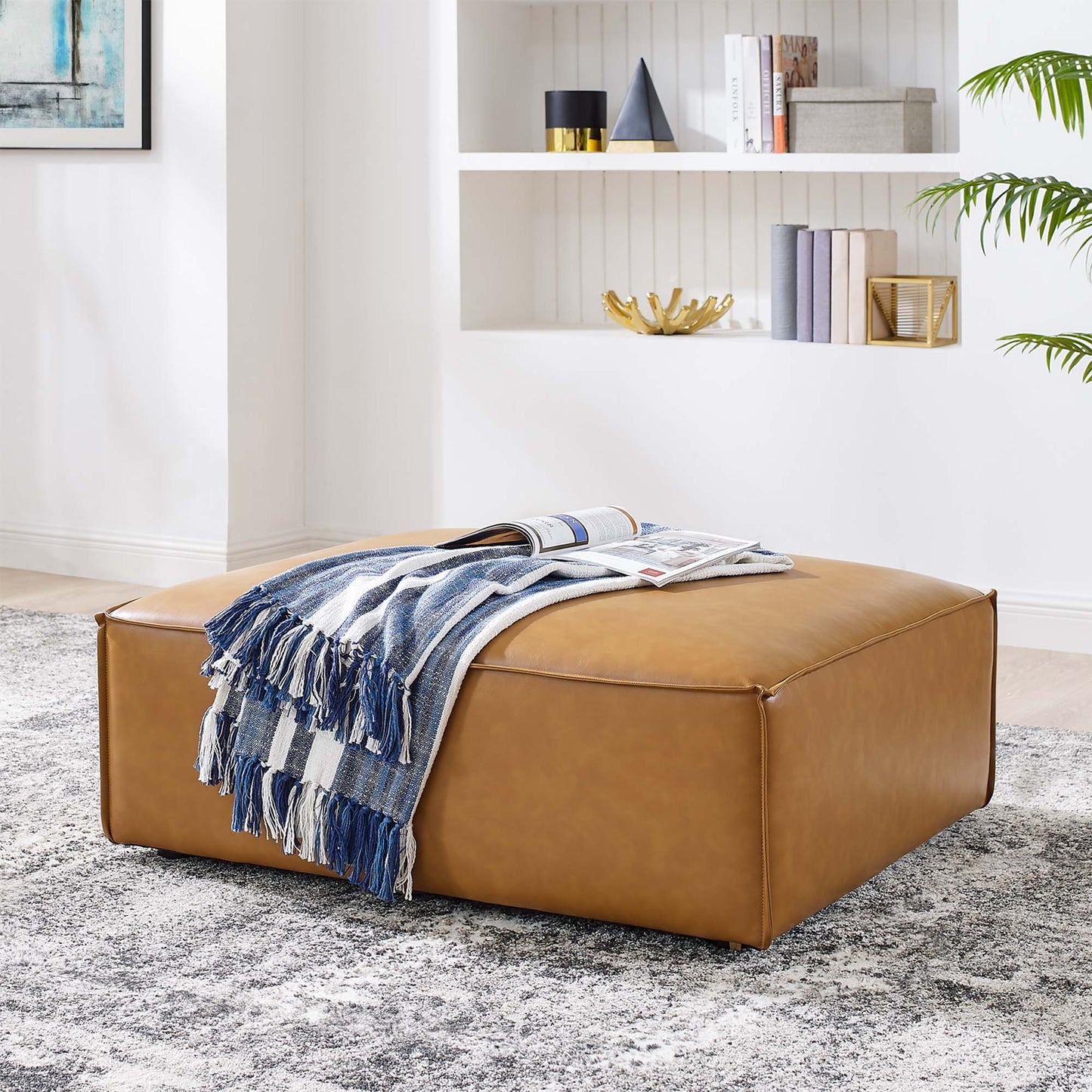 Restore Vegan Leather Ottoman in Tan – Stylish and Eco-Friendly Accent Piece for Modern Living Spaces