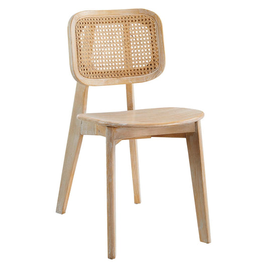 Coastal Charm Dining Side Chair – Woven Rattan Backrest with Solid Elm Wood Frame