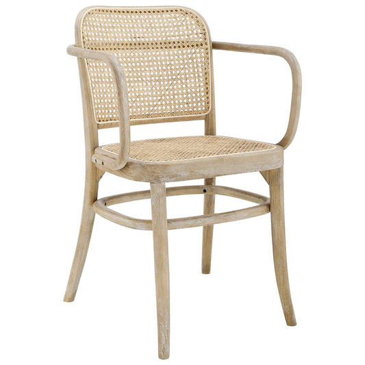 Winona Wood Dining Chair – Rustic Charm with Woven Rattan, Sturdy Elm Frame, No Assembly Required