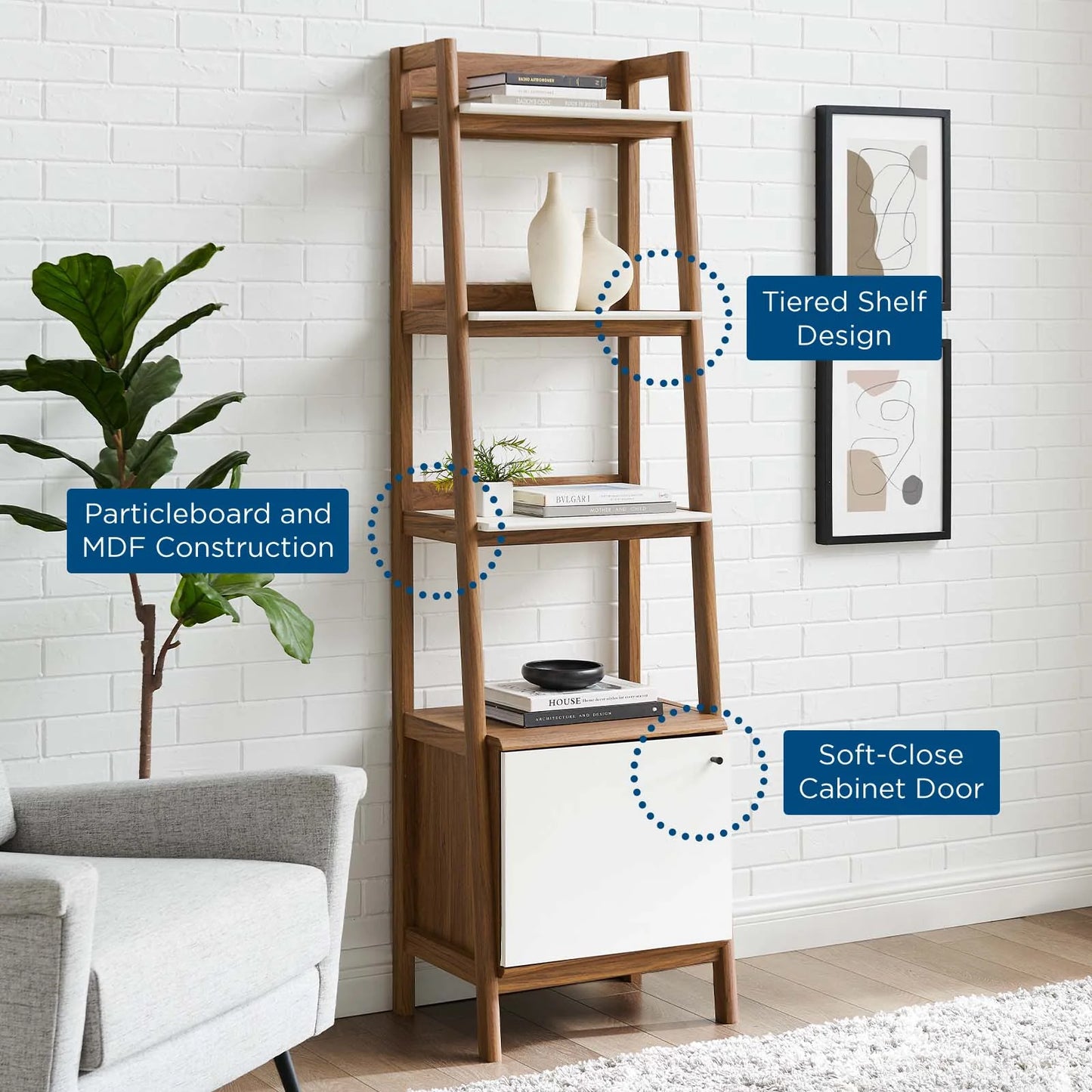 Bixby 21" Walnut White Bookshelf