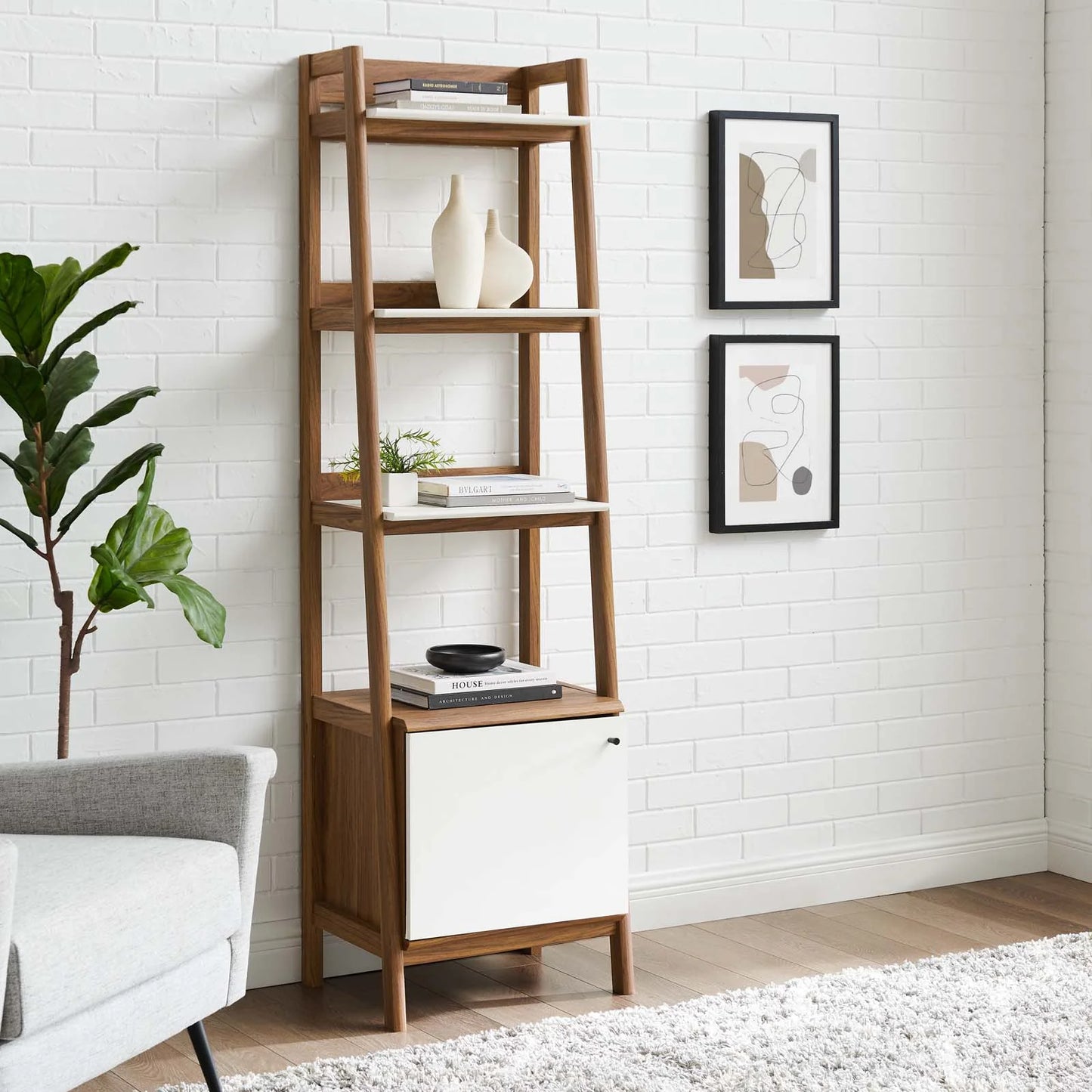 Bixby 21" Walnut White Bookshelf