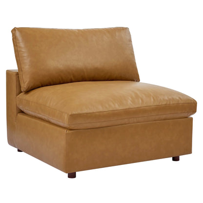 Commix Down Filled Overstuffed Vegan Leather Armless Chair in Tan