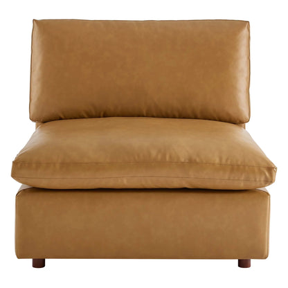 Commix Down Filled Overstuffed Vegan Leather Armless Chair in Tan