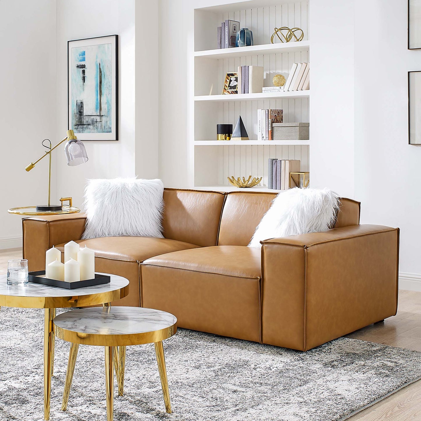Restore Vegan Leather Loveseat in Tan - Sleek and Eco-Friendly Seating with a Modern Look for Contemporary Living Rooms