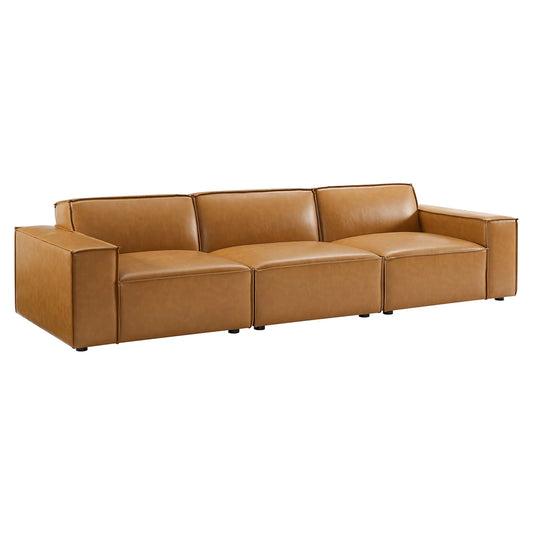 Restore 3-Piece Vegan Leather Sofa in Tan - Eco-Friendly and Stylish Seating with a Modern Look for Contemporary Living Spaces