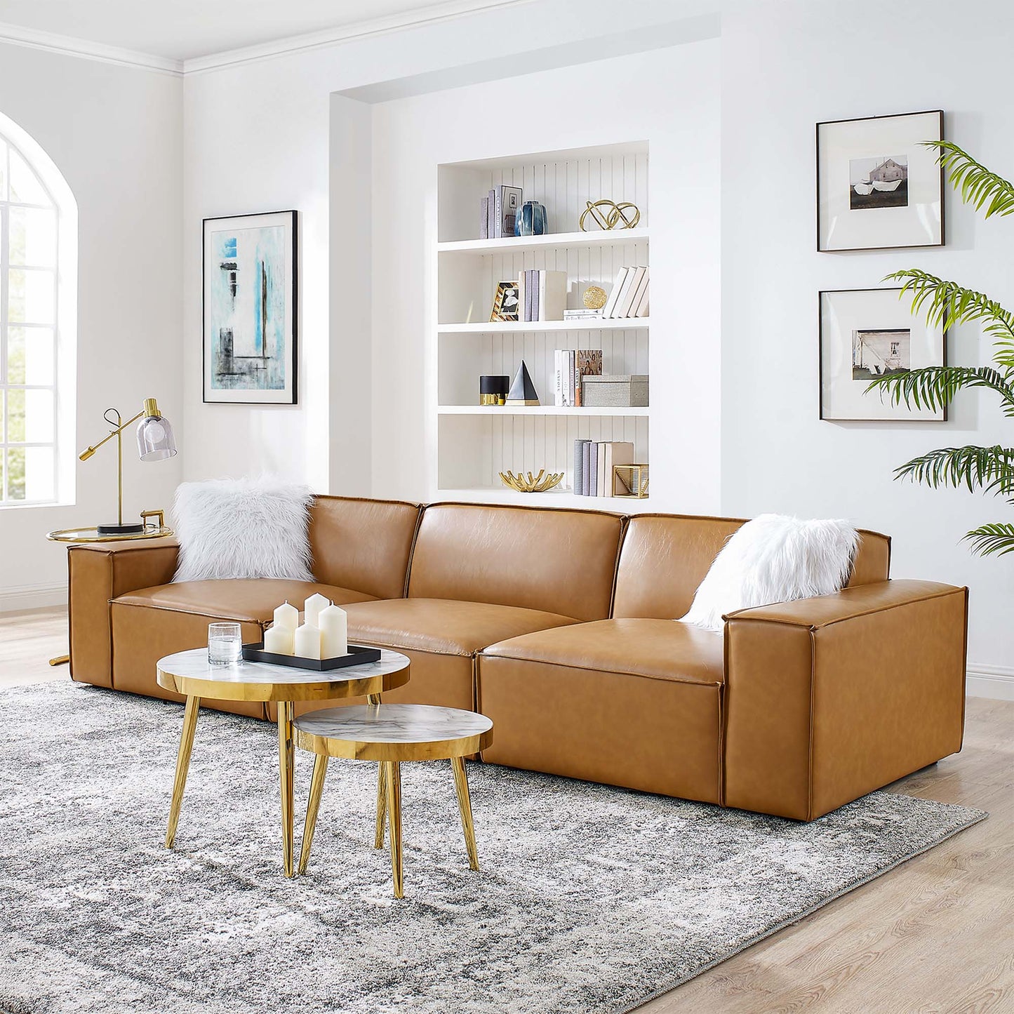 Restore 3-Piece Vegan Leather Sofa in Tan - Eco-Friendly and Stylish Seating with a Modern Look for Contemporary Living Spaces