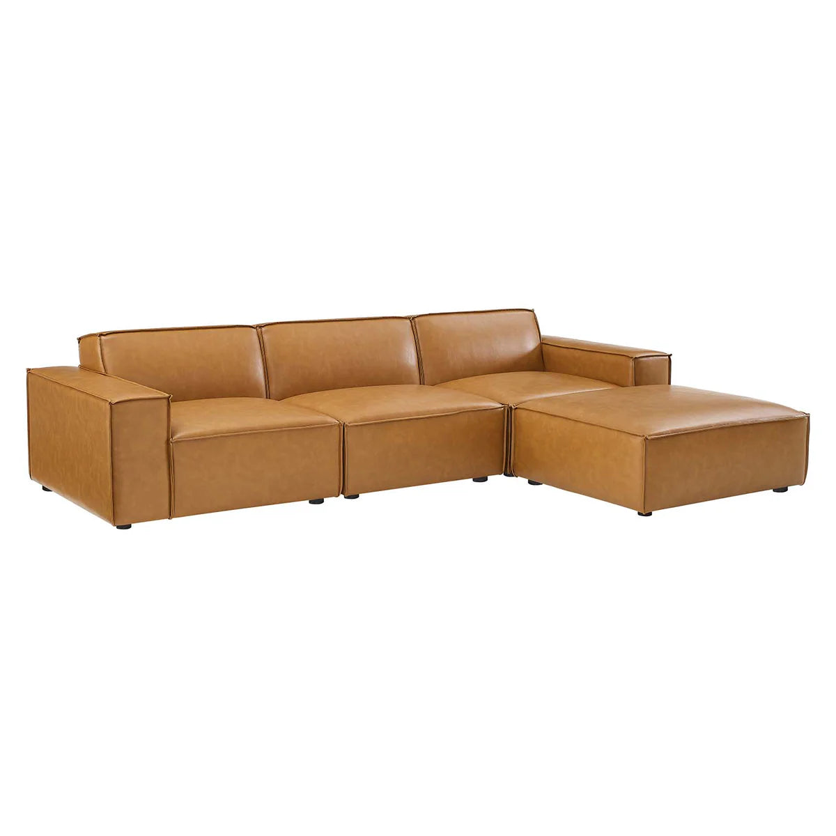 Restore 4-Piece Vegan Leather Sectional Sofa in Tan - Stylish and Eco-Friendly Seating for Spacious and Modern Living Rooms