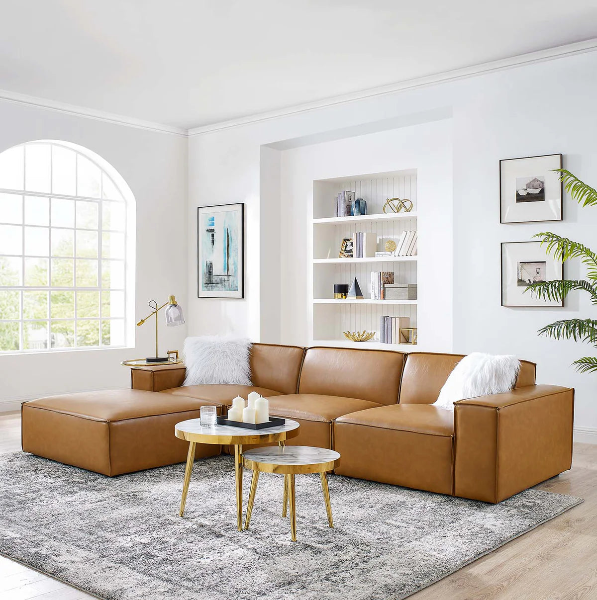 Restore 4-Piece Vegan Leather Sectional Sofa in Tan - Stylish and Eco-Friendly Seating for Spacious and Modern Living Rooms