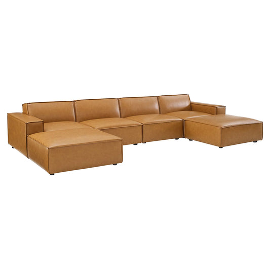 Restore 6-Piece Vegan Leather Sectional Sofa in Tan