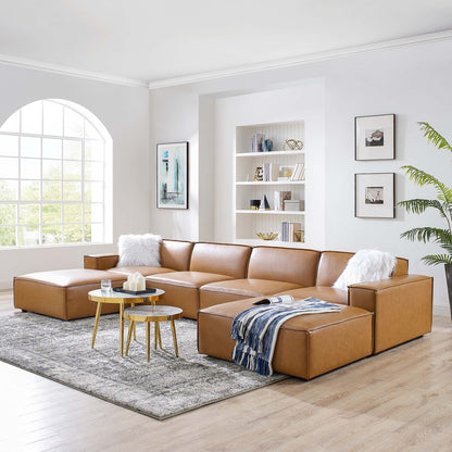 Restore 6-Piece Vegan Leather Sectional Sofa in Tan - Modern and Eco-Friendly Seating for Spacious Living Rooms