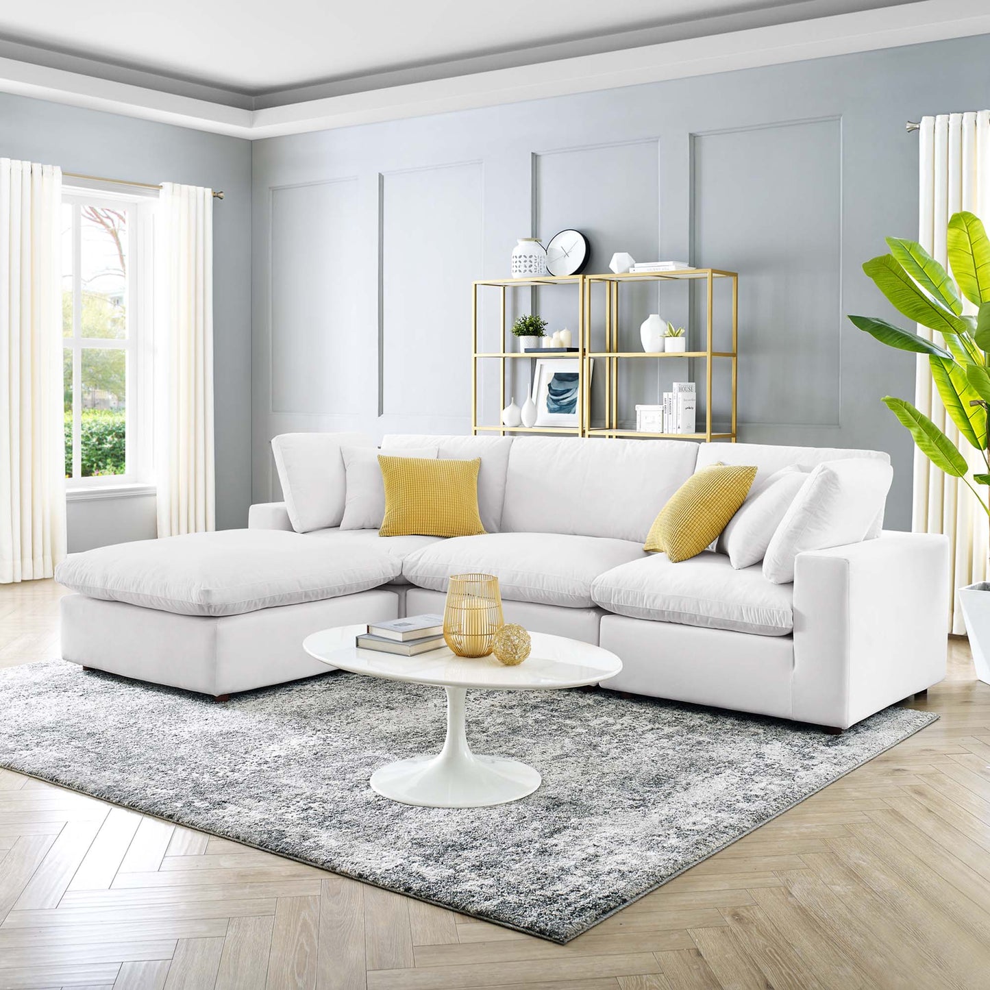 Commix 4-Piece Down-Filled Overstuffed Performance Velvet Sectional – Luxurious Comfort and Stylish Design for Modern Living Rooms