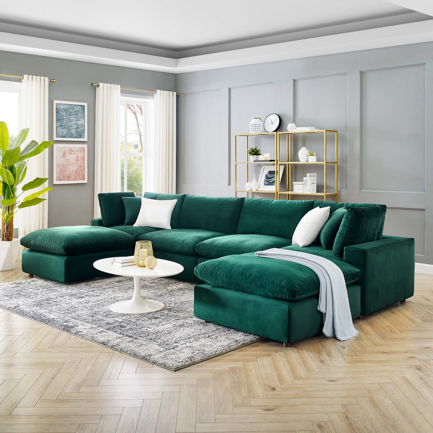 Commix 6-Piece Down-Filled Overstuffed Performance Velvet Sectional Sofa – Spacious, Luxurious Comfort with a Stylish Modern Design