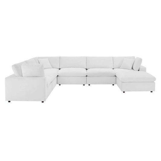 Commix 7-Piece Down-Filled White Velvet Sectional Sofa – Luxuriously Overstuffed Modular Seating for Modern Living Spaces