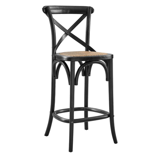 Gear Counter Stool – Modern Farmhouse Style with Sturdy Elm Wood and X-Brace Back in Black for Enhanced Comfort