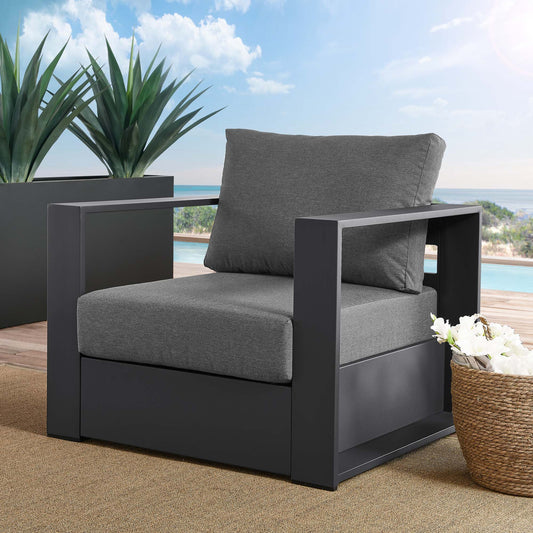 Tahoe Outdoor Patio Powder-Coated Aluminum Armchair in Gray Charcoal