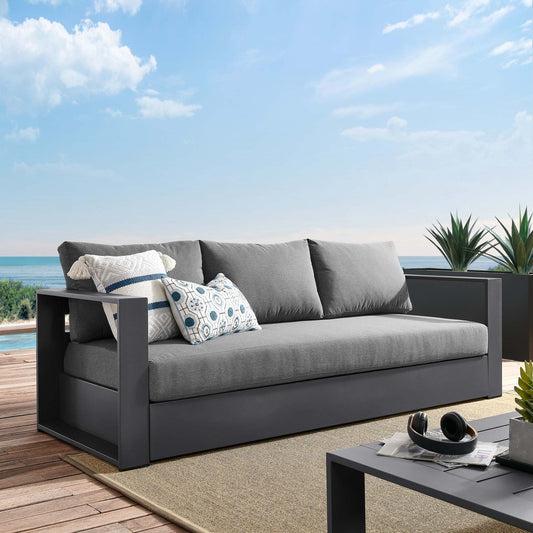 Tahoe Outdoor Patio Powder-Coated Aluminum Sofa in Gray Charcoal