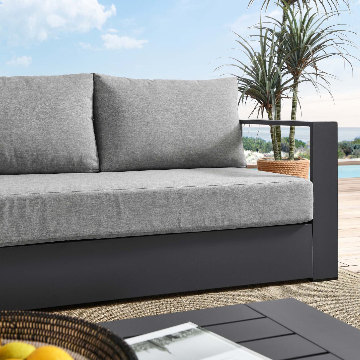 Tahoe Outdoor Patio Powder-Coated Aluminum Sofa in Gray Charcoal