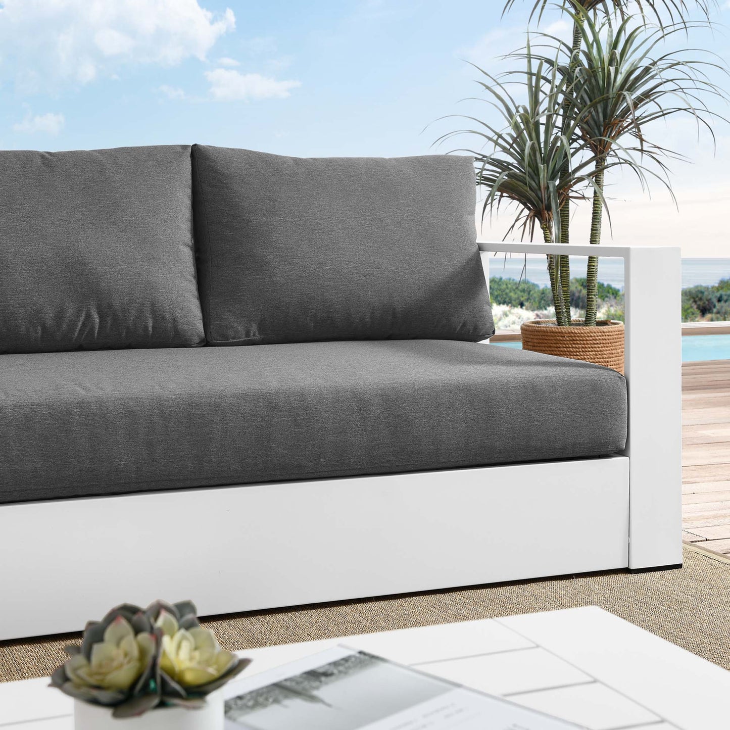 Tahoe Outdoor Patio Powder-Coated Aluminum Sofa in Gray Charcoal