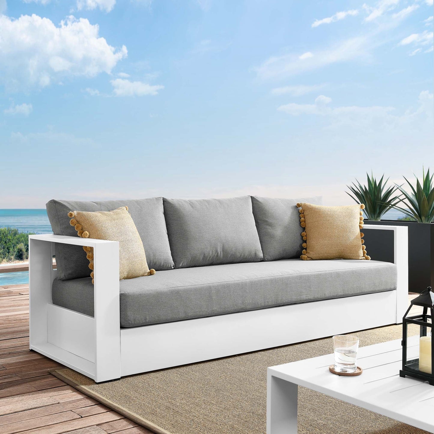Tahoe Outdoor Patio Powder-Coated Aluminum Sofa in Gray Charcoal