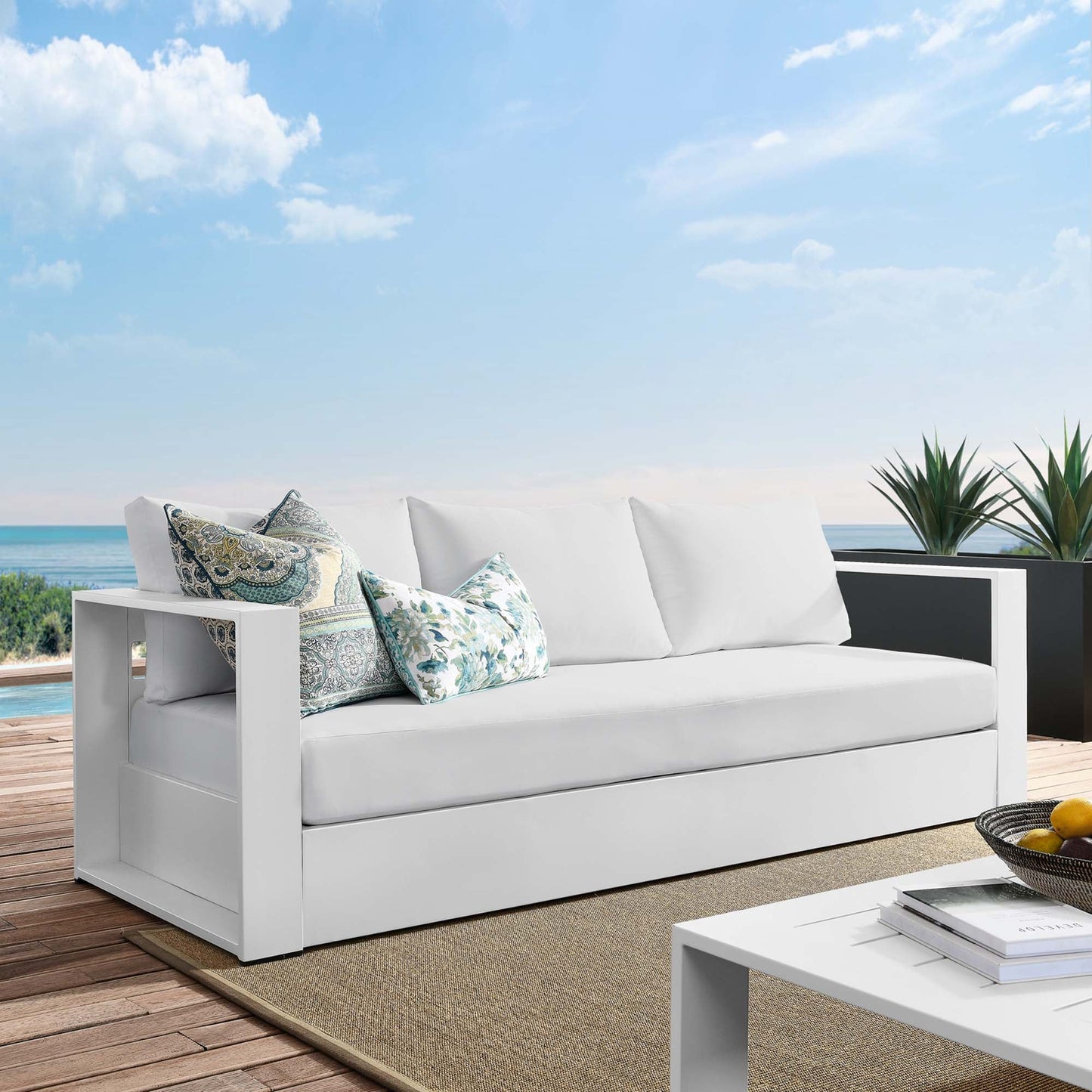 Tahoe Outdoor Patio Powder-Coated Aluminum Sofa in Gray Charcoal